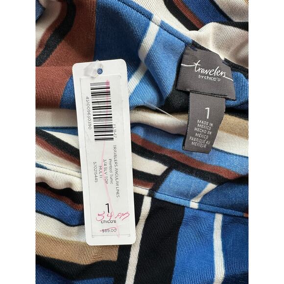 NWT Chico's Travelers Tunic Top 1 M Stripe Abstract Classy - Picture 5 of 10